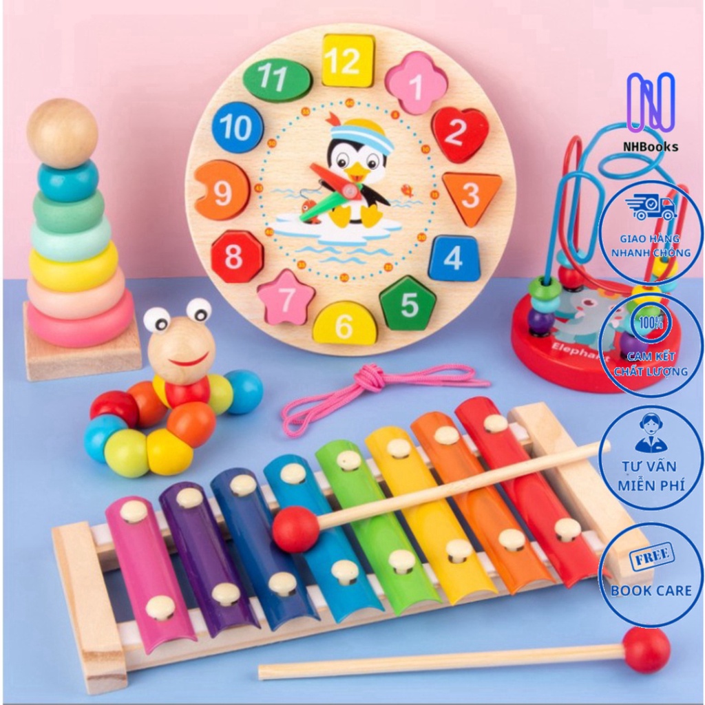 Ảnh Bộ 6 món đồ chơi gỗ Megatoys an toàn phát triển trí tuệ kĩ năng cho bé - NHBOOK - Megatoys 1
