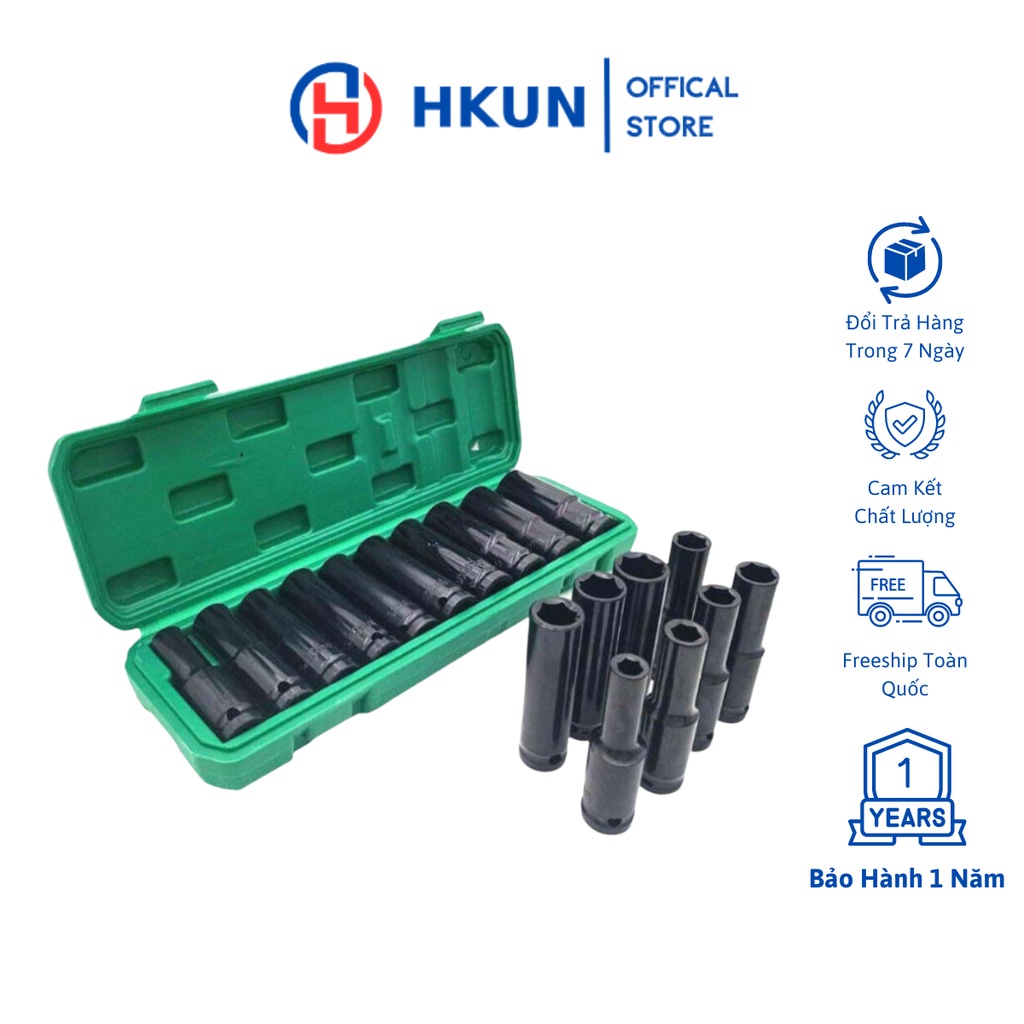Bộ 10 đầu khẩu, đầu túyt Cao Cấp dùng cho máy siết bulong 1/2 8-24mm