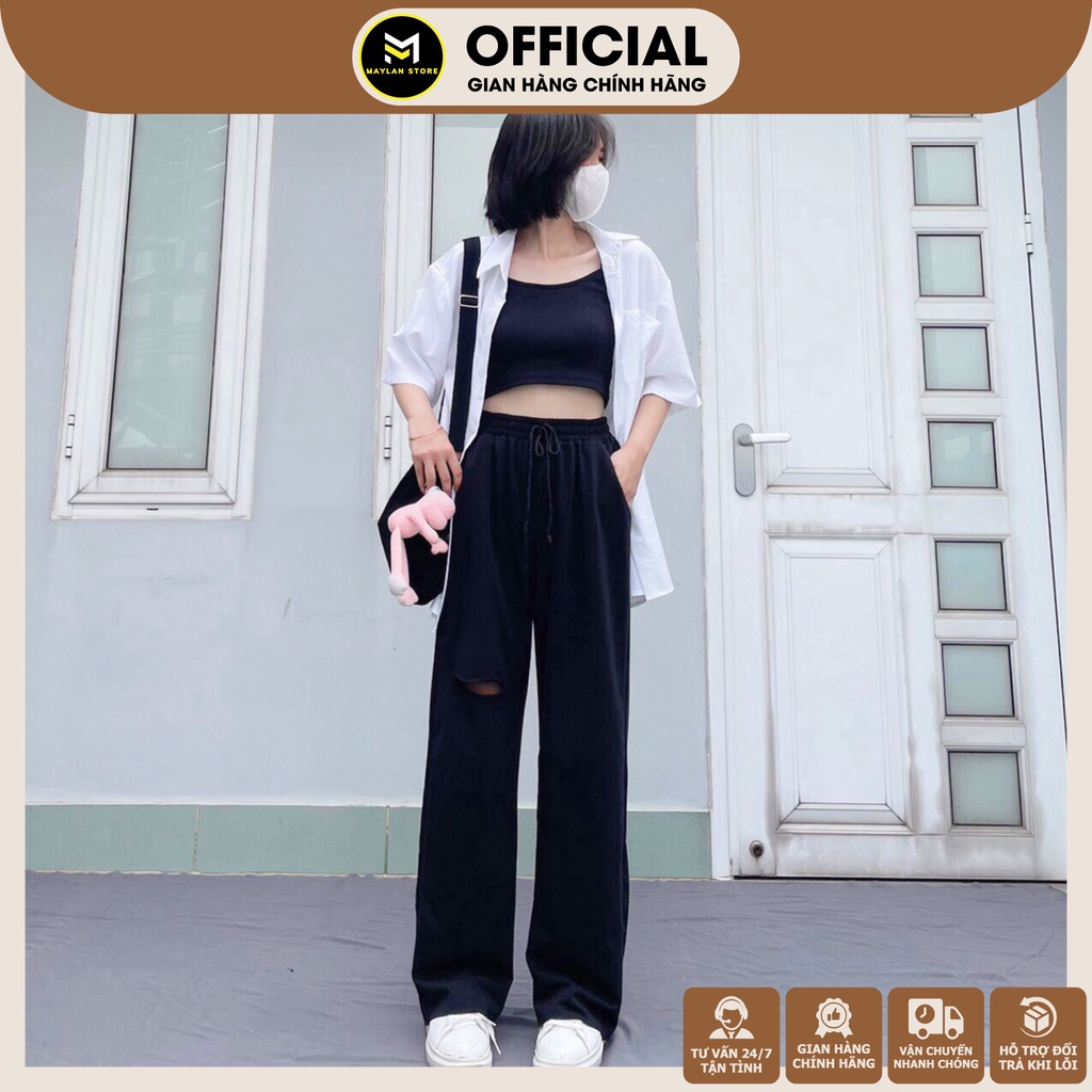 Quần Thun Suông Ống Rộng Nữ Lưng Cao Tôn Dáng Chất Vải Dày Dặn  - Phong Cách Hàn Quốc - MAYLANSTORE