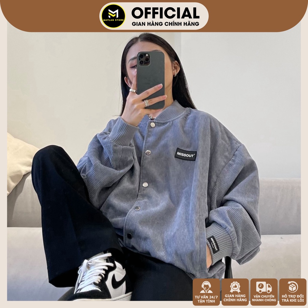 ÁO KHOÁC BOMBER NAM FORM OVERSIZE MẪU MISSOUT – VẢI NHUNG GÂN LÓT DÙ