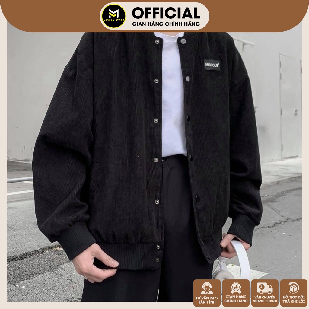 ÁO KHOÁC BOMBER NAM FORM OVERSIZE MẪU MISSOUT – VẢI NHUNG GÂN LÓT DÙ