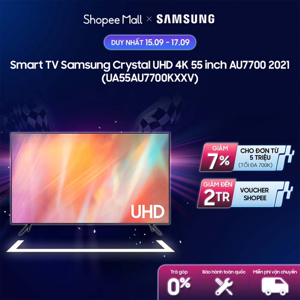 ( Smart TV Samsung Crystal UHD 4K 55 inch AU7700 2021 ) Shopee Việt Nam