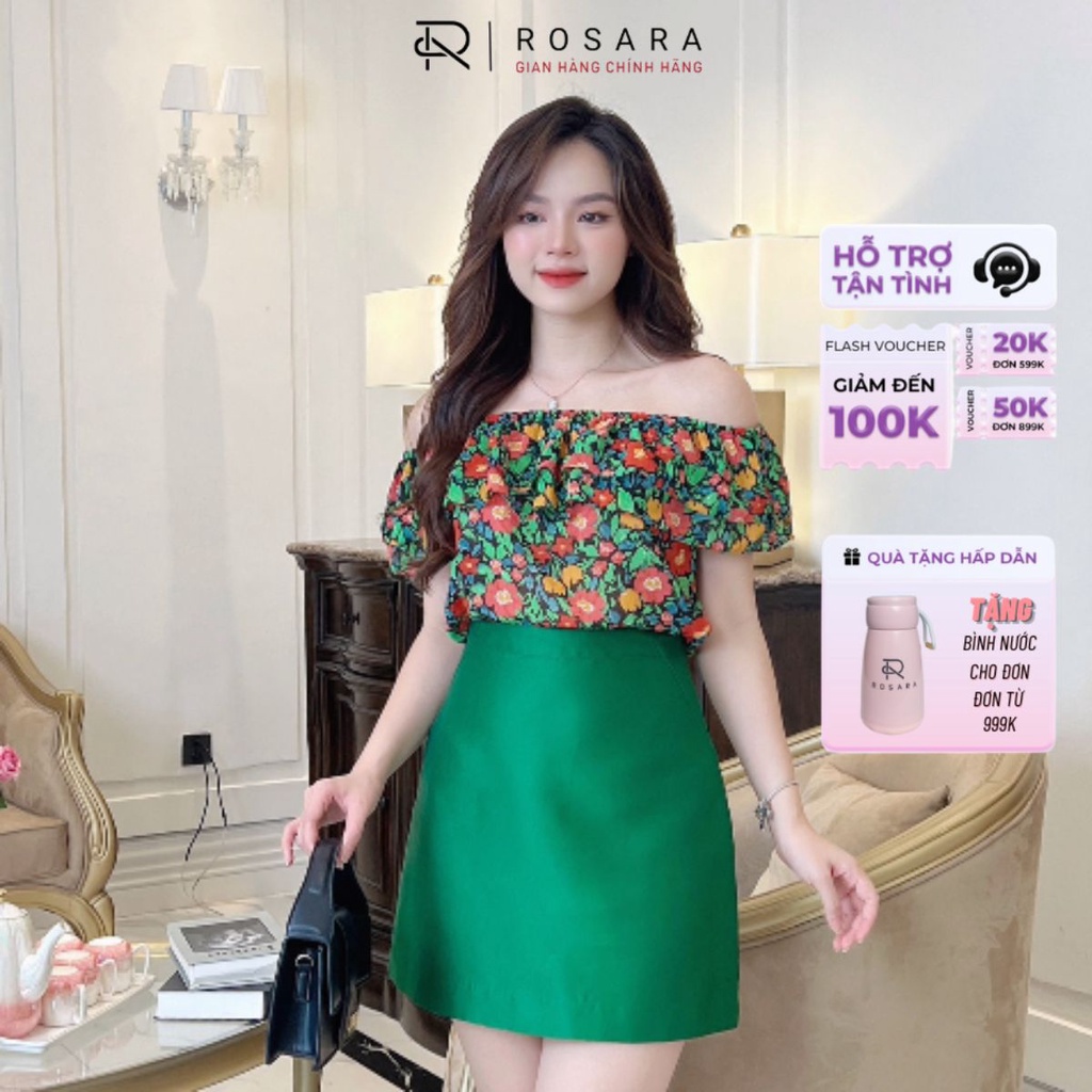 Áo Trễ Vai Họa Tiết Hoa Màu Sắc Thời Trang Nữ Rosara SM164
