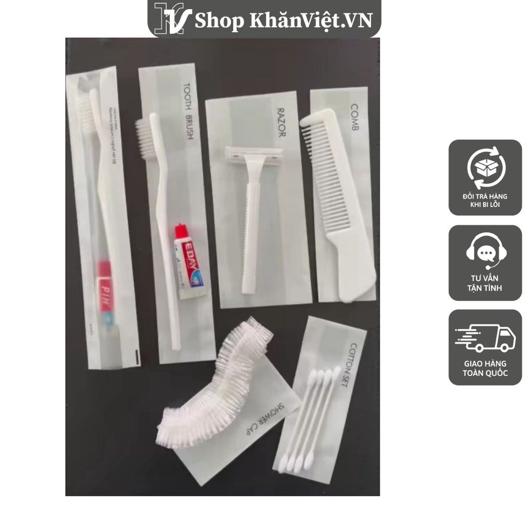 [set 100 bộ] Bàn chải, lược,dao cạo râu sử dụng một lần trong khách sạn ...