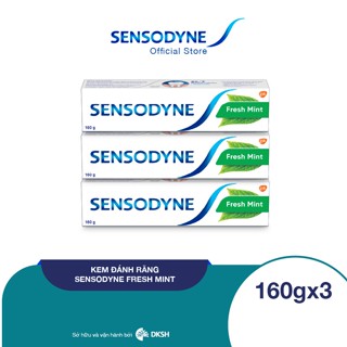 Bộ 3 Kem đánh răng Sensodyne Fresh Mint 160g giúp giảm ê buốt hiệu quả với hương bạc hà thơm mát