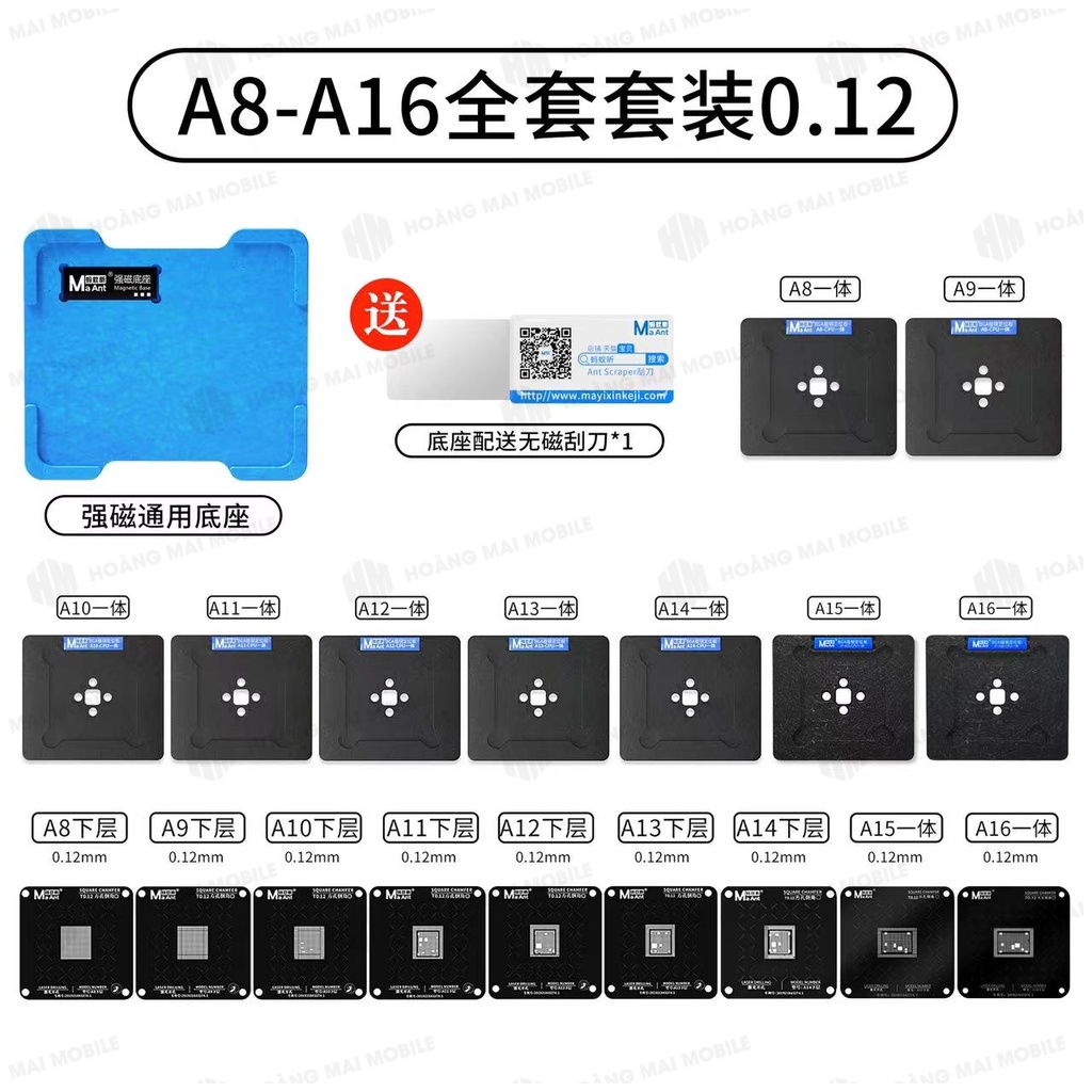 Bộ làm chân CPU điện thoại MAANT A8-A19. Vỉ dầy 0.1mm