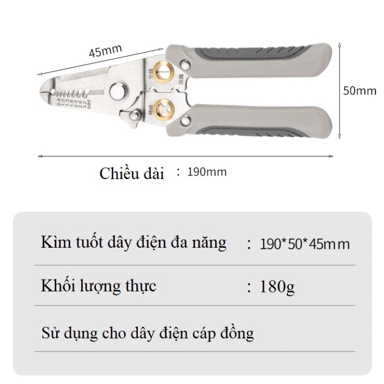 Kìm tuốt dây điện đa năng 9 trong 1, Kìm điện đa năng Thép gió HSS, tước dây 4mm, Lò xo ẩn HOT