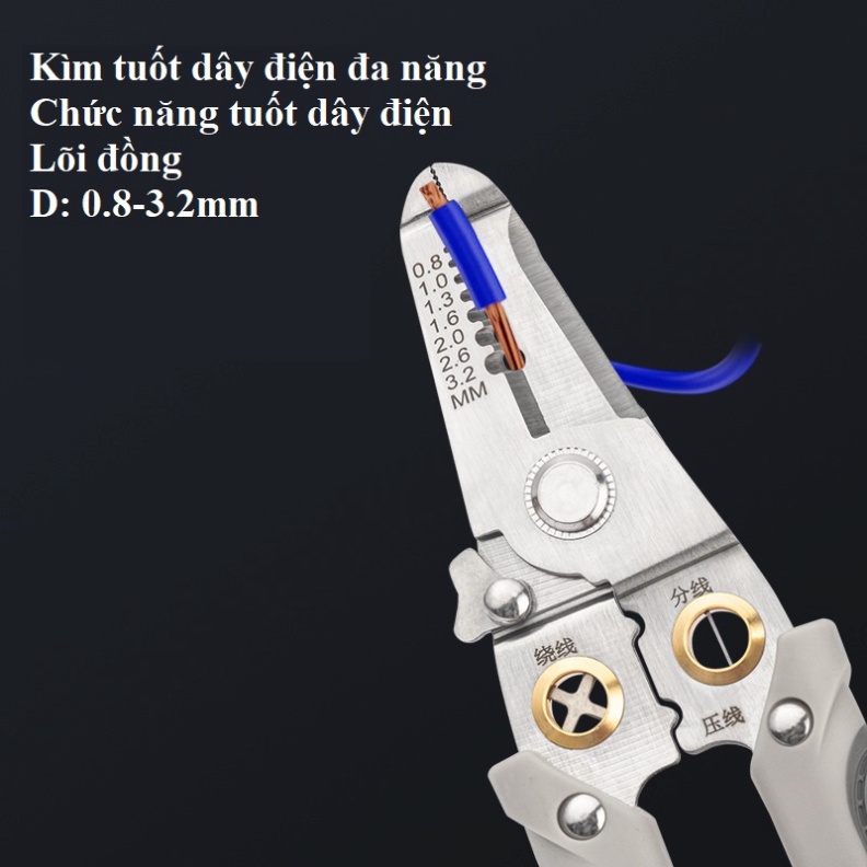 Kìm tuốt dây điện đa năng 9 trong 1, Kìm điện đa năng Thép gió HSS, tước dây 4mm, Lò xo ẩn HOT