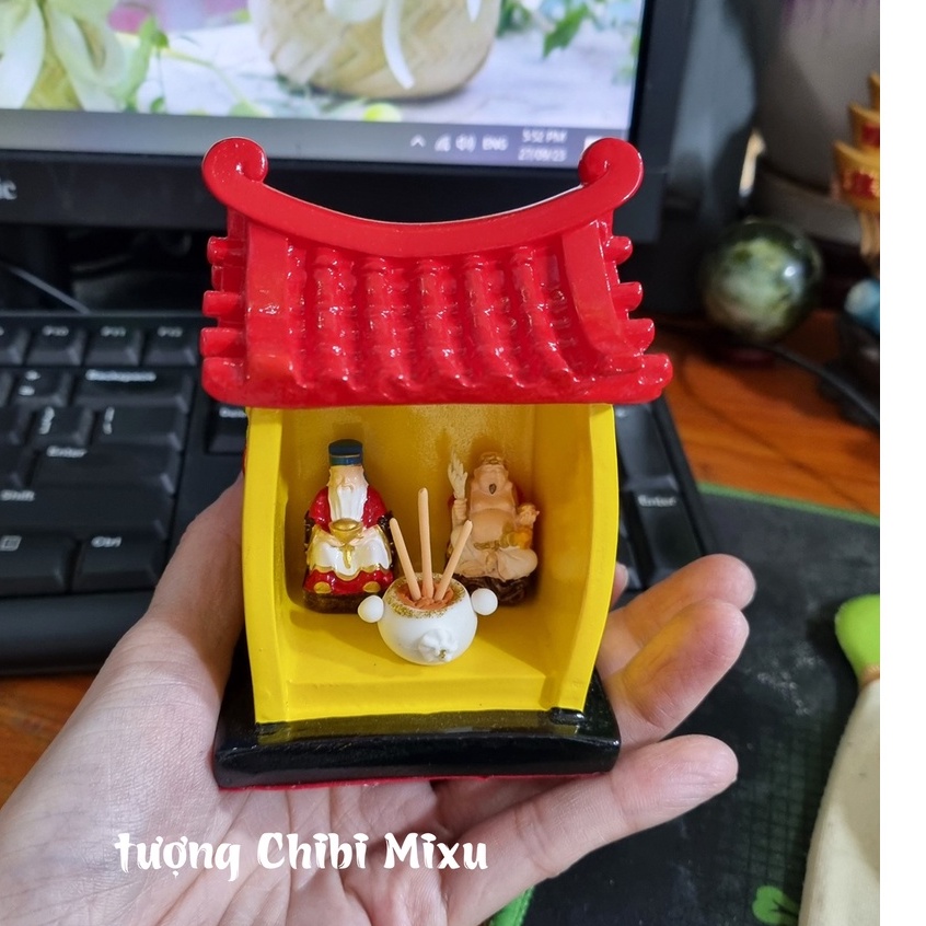 Miếu Thần Tài Thổ Địa (Miếu size trung + 02 tượng 3cm + lư hương ...