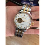 Đồng hồ Nam seiko hở vành tóc chạy cơ automatic mặt trắng vỏ vàng dây đơ mi trắng pha vàng máy Nhật 40mm — ảnh 4