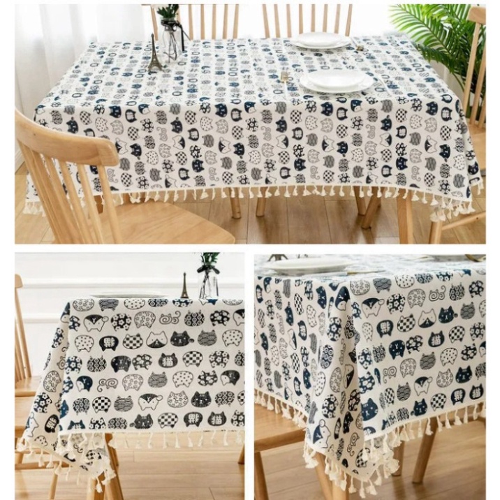 (75*100CM_1M*2M) Khăn Trải Bàn học sinh, Bàn giáo viên viền ren tua rua đẹp, Khăn canvas vải dày họa tiết đẹp