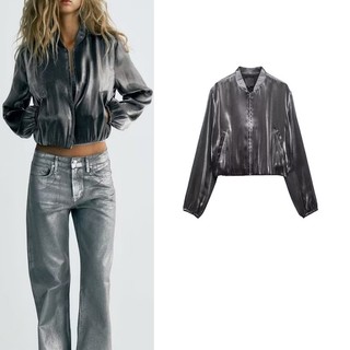 Áo Khoác Zara made in Morocco bomber Chất Lụa satin Dáng retro Cá Tính và quần cùng bộ