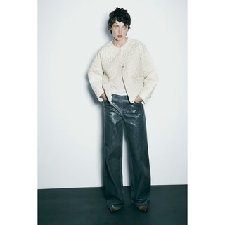 Áo Khoác Zara made in Morocco cotton Chần Bông Cổ Tròn Có Túi