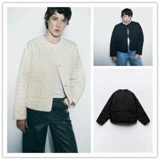 Áo Khoác Zara made in Morocco cotton Chần Bông Cổ Tròn Có Túi