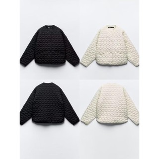 Áo Khoác Zara made in Morocco cotton Chần Bông Cổ Tròn Có Túi