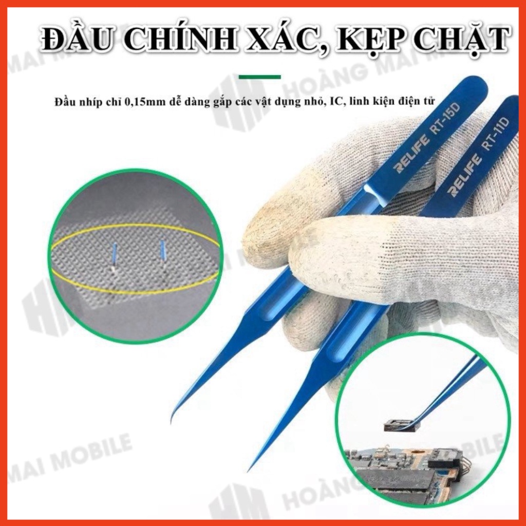 Panh nhíp RELIFE RT-11D titan dùng kẹp nối dây, gắp linh kiện