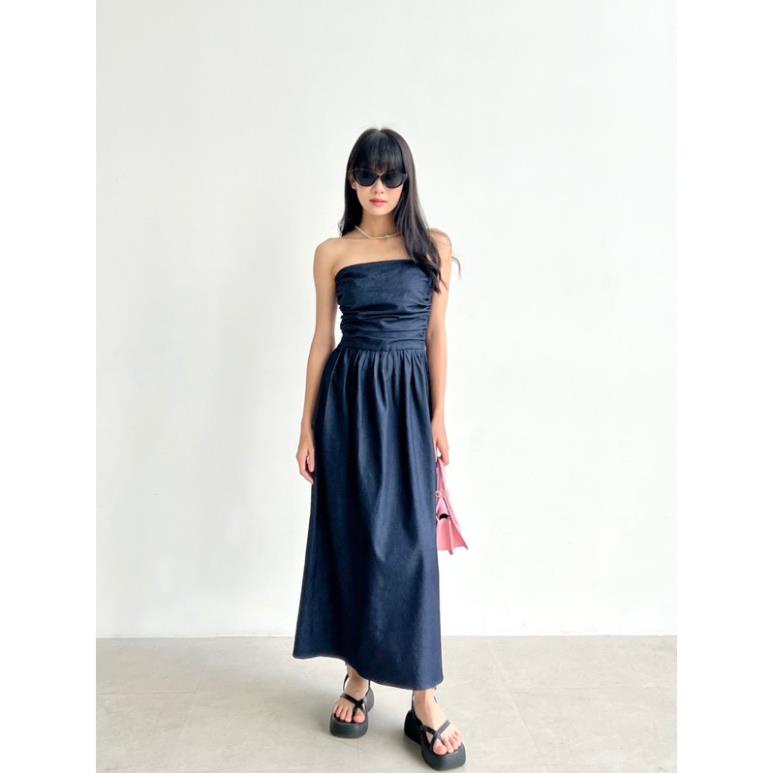 Đầm Maxi Denim Cúp Ngực Bo Chun Váy Ống Jean Dáng Dài Kaylin dress