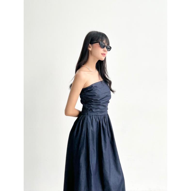 Đầm Maxi Denim Cúp Ngực Bo Chun Váy Ống Jean Dáng Dài Kaylin dress