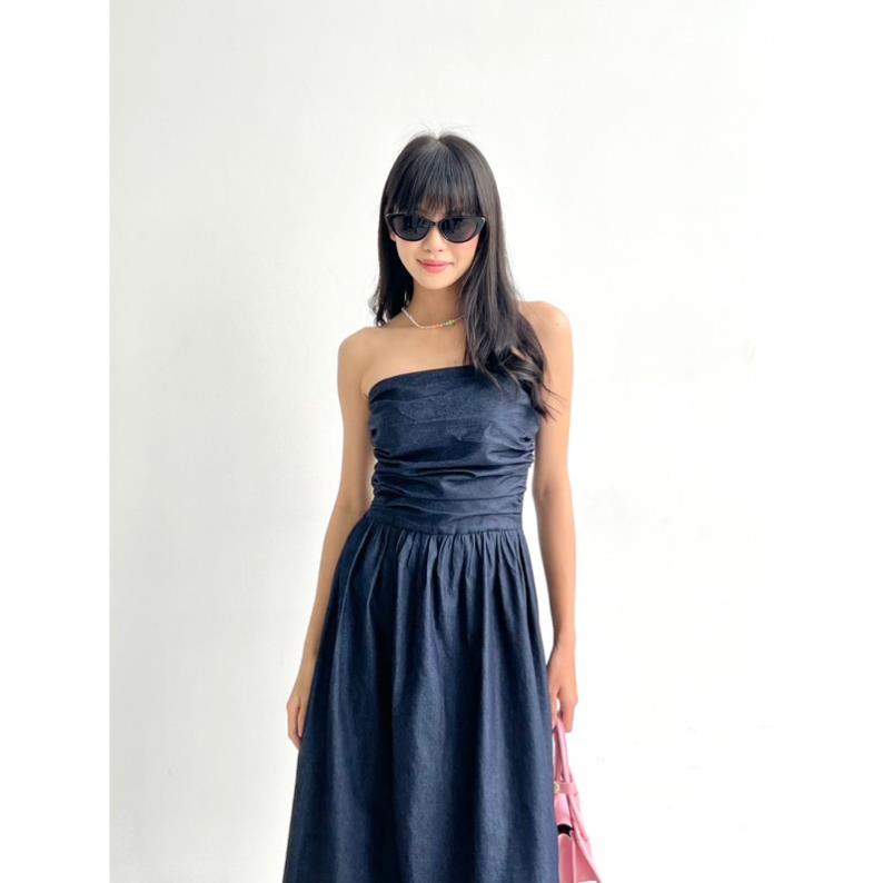 Đầm Maxi Denim Cúp Ngực Bo Chun Váy Ống Jean Dáng Dài Kaylin dress