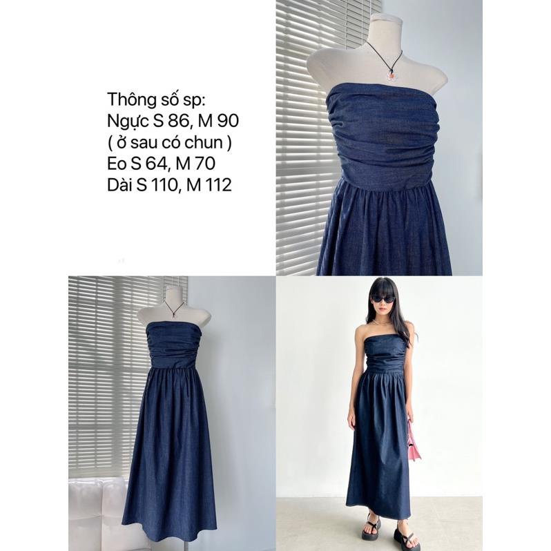 Đầm Maxi Denim Cúp Ngực Bo Chun Váy Ống Jean Dáng Dài Kaylin dress