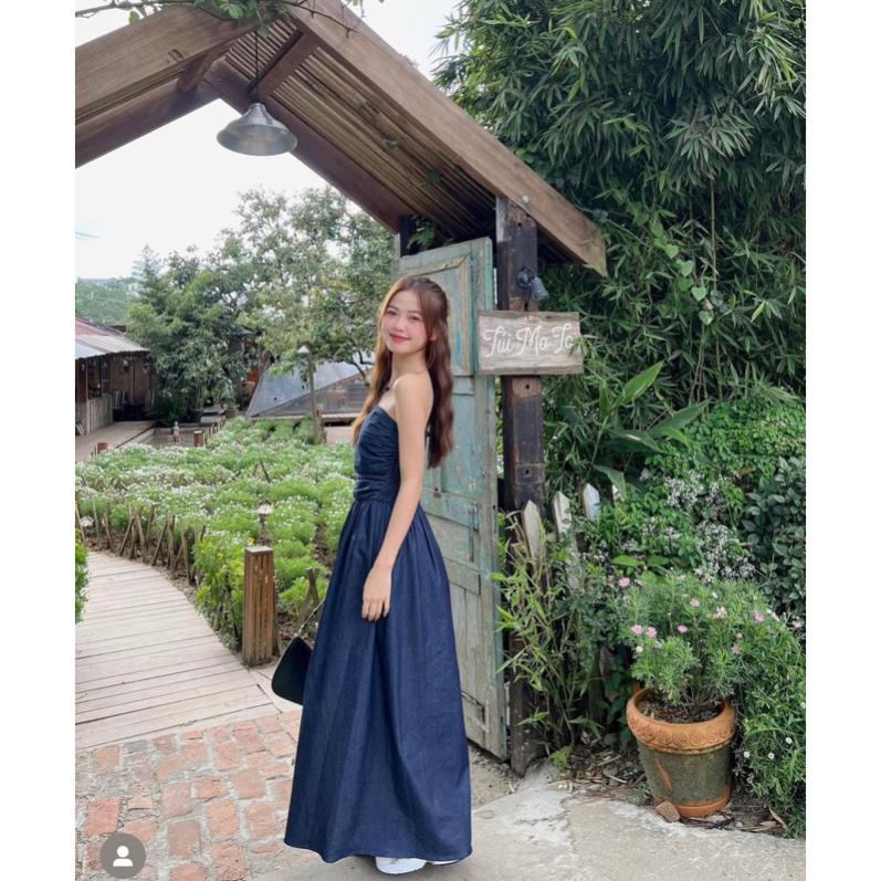 Đầm Maxi Denim Cúp Ngực Bo Chun Váy Ống Jean Dáng Dài Kaylin dress