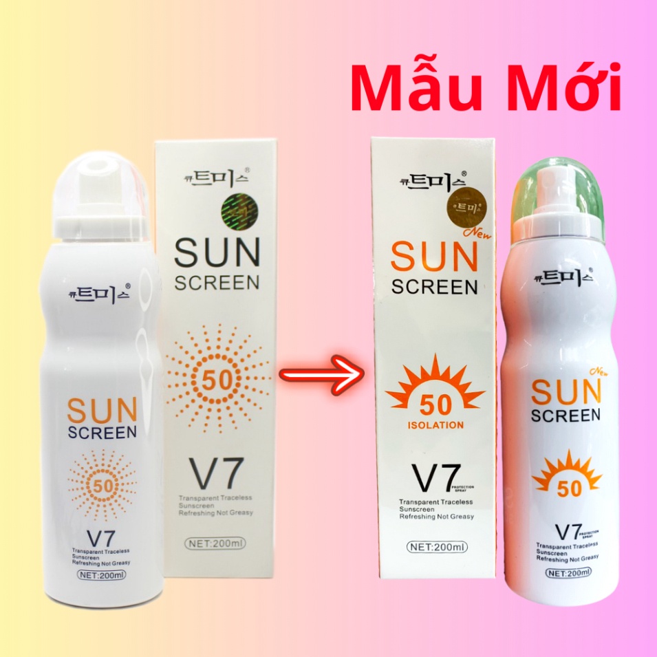 Xịt chống nắng trắng da Sun Screen V7 nâng tone chống nước không bết dính SPF50 - KYK