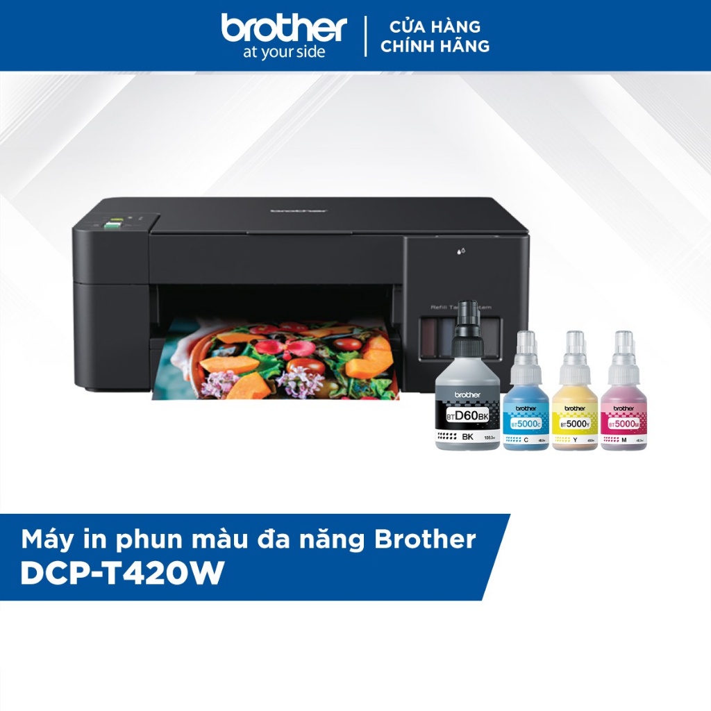 Combo Máy in phun màu đa năng Brother DCP-T420W và Bộ mực in phun Brother (BT-D60BK + BT5000C/M/Y)