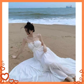 Váy ALLY DRESS maxi đi biển hai dây 3 tầng cut out hở lưng bo chun thắt nơ sau dáng xoè thướt tha (có lót)