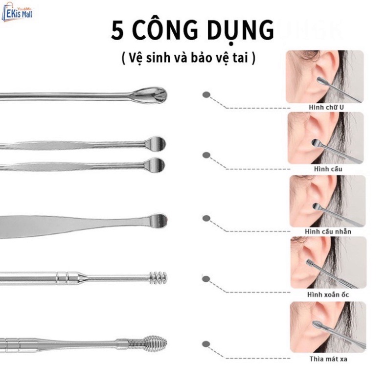 Bộ 6 Cây Lấy Ráy Tai Inox Cao Cấp Thông Minh | Shopee Việt Nam