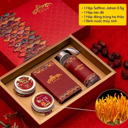 Set quà tặng 20/10 Nhụy Hoa Nghệ Tây Saffron 0.5Gr kèm trà hoa vơi đông trùng hạ thảo