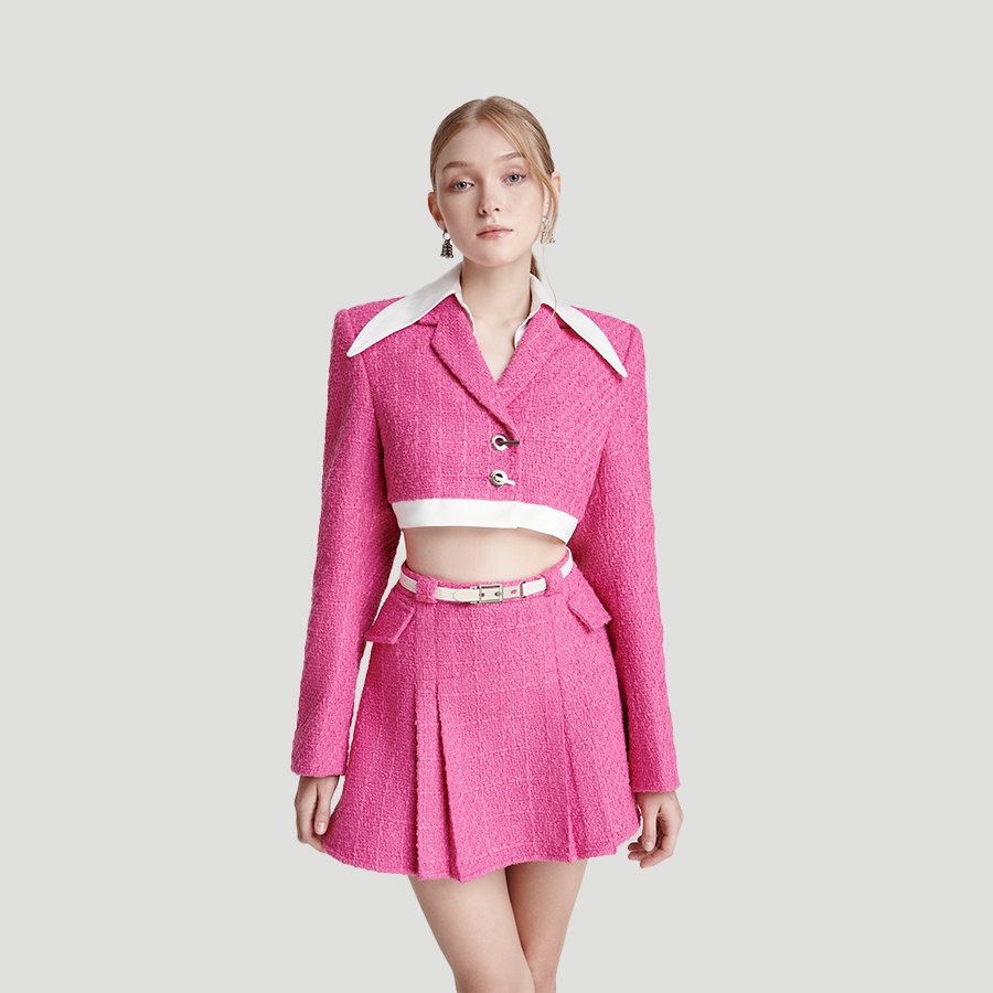 Ảnh DEAR JOSÉ - Áo blazer crop top MOON PRISM vải tweed hồng 1