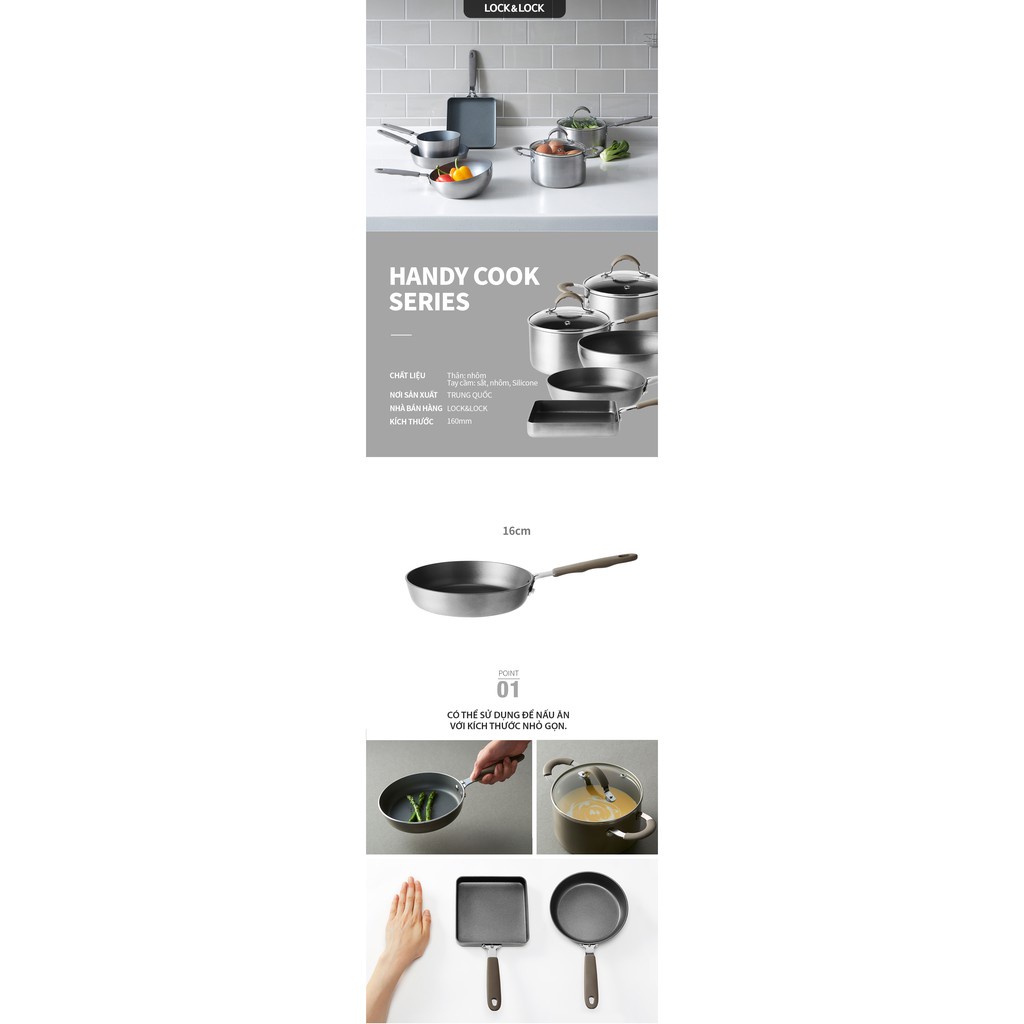 Chảo chiên Lock&Lock Handycook có tay cầm 16 Cm - Màu xám LHD1163 | BigBuy360 - bigbuy360.vn