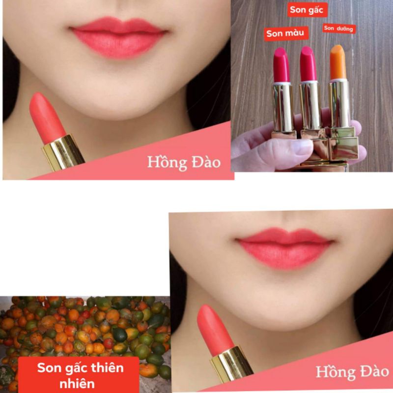(son lì )son gấc thiên nhiên và son kem nhung lì    mua 2 thỏi tặng 1 son kem dưỡng môi màu nhẹ