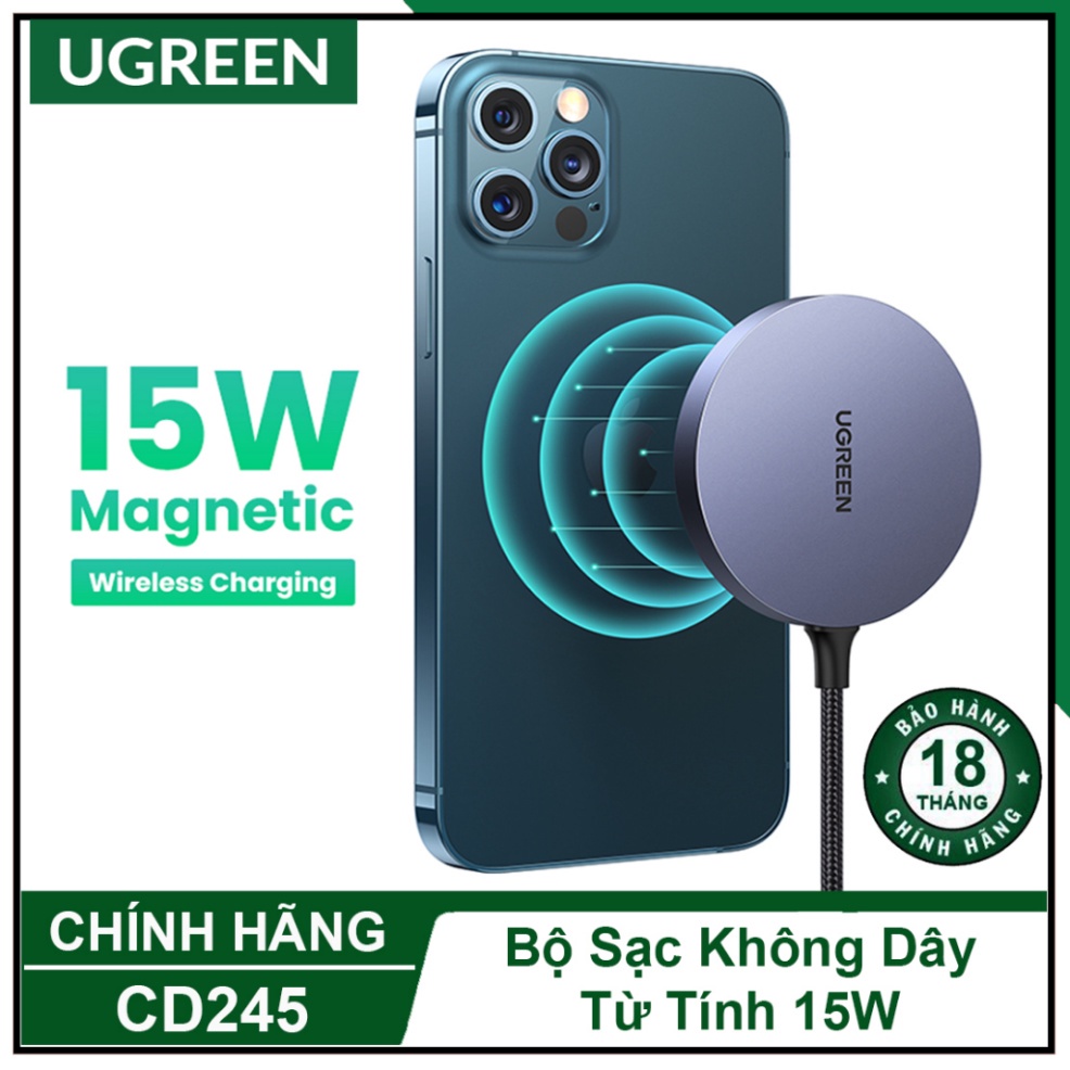 Bộ sạc không dây từ tính UGREEN 15W CD245 nam châm hút từ hút dây cáp ...