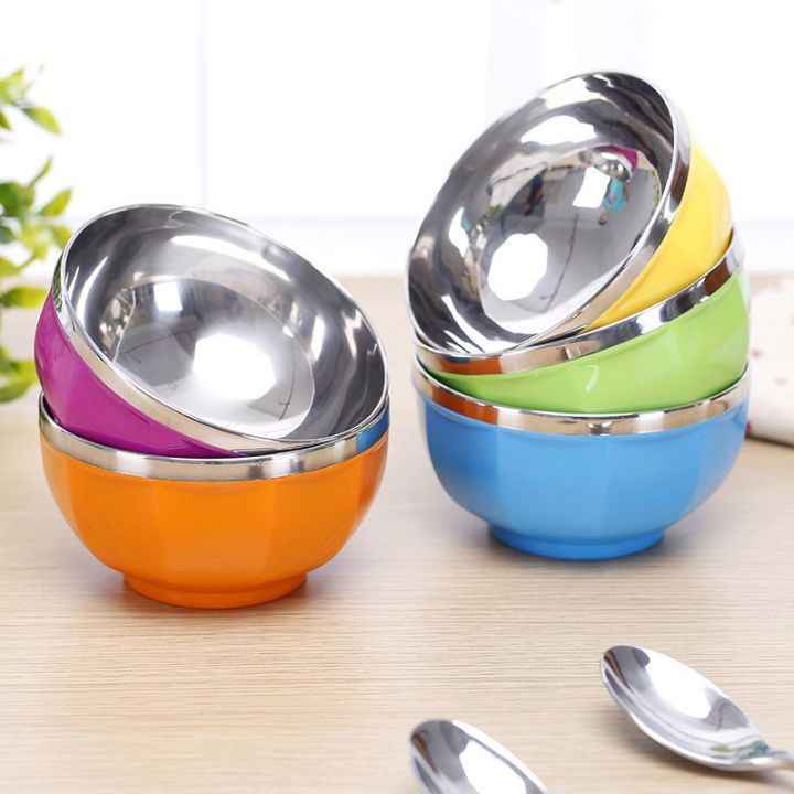 SET 6 chén INOX 14cm cách nhiệt 2 lớp - bát ăn cơm nhiều màu | Shopee ...