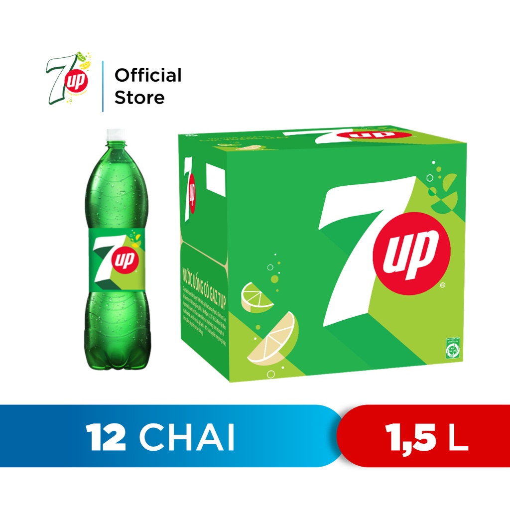 Ảnh Thùng 12 Chai Nước Ngọt Có Gaz 7Up (1,5L/chai) 1
