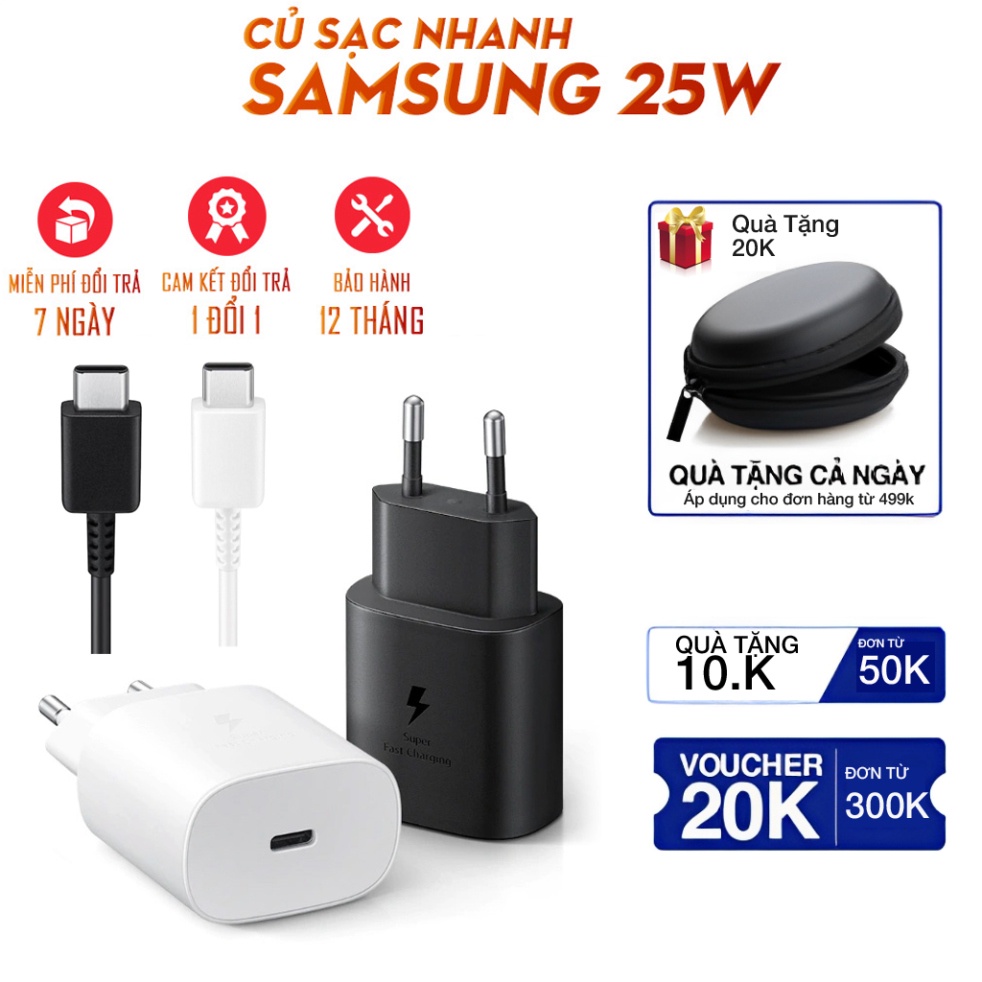 Bộ Sạc Nhanh Samsung 25W dành cho Note 10 Note 20 S20 S20+ S20 Ultra S24Ultra công TypeC to TypeC