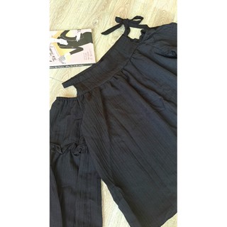 Áo trễ vai kiểu babydoll tay dài cổ yếm hở vai buộc dây chất liệu đũi gân phong cách Hàn Quốc - me fashion