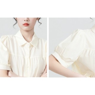 Áo sơ mi nữ ngắn tay babydoll 3 tầng cổ bẻ kiểu Hàn Quốc màu be - me fashion