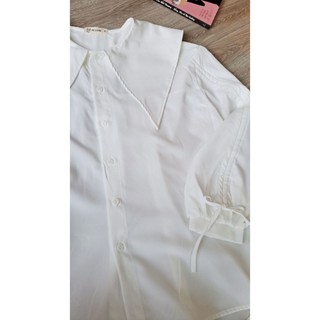 Áo sơ mi nữ tiểu thư dáng rộng lá cổ nhọn tay rút dây oversize phong cách Hàn quốc phù hợp đi học, đi chơi, đi làm - me