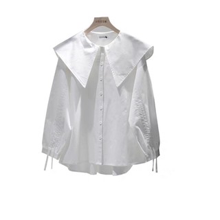 Áo sơ mi nữ tiểu thư dáng rộng lá cổ nhọn tay rút dây oversize phong cách Hàn quốc phù hợp đi học, đi chơi, đi làm - me