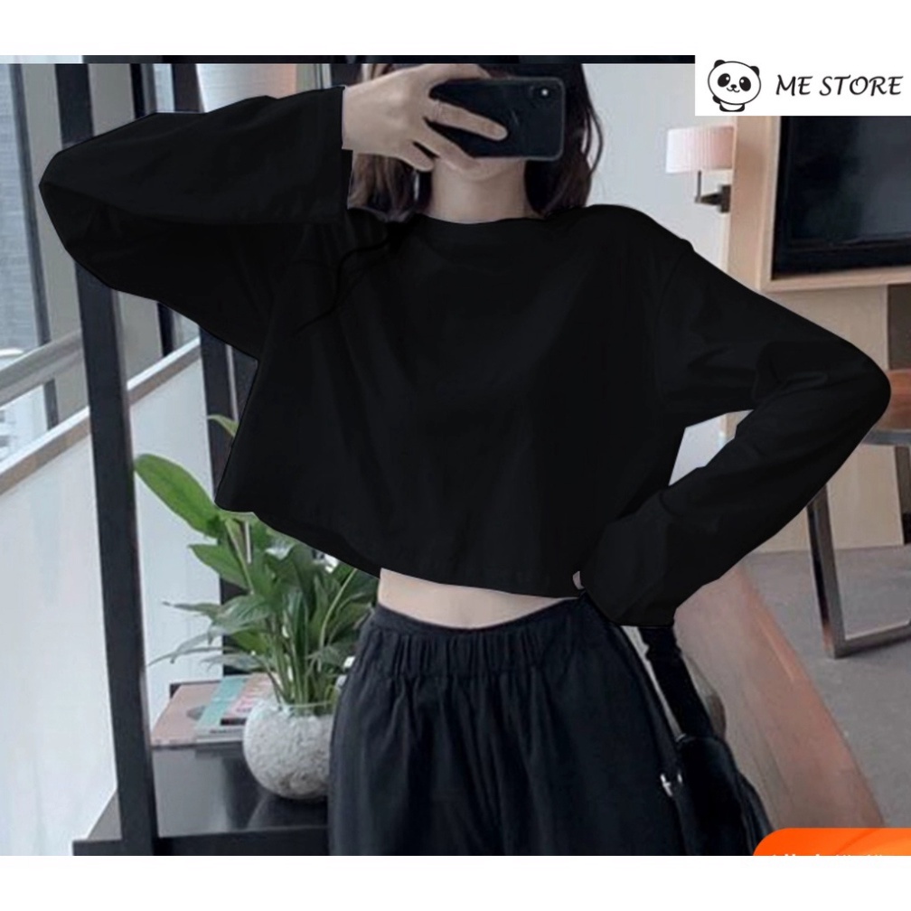 Áo thun tay dài thu đông croptop trơn Ulzzang form rộng dáng rộng chất ...