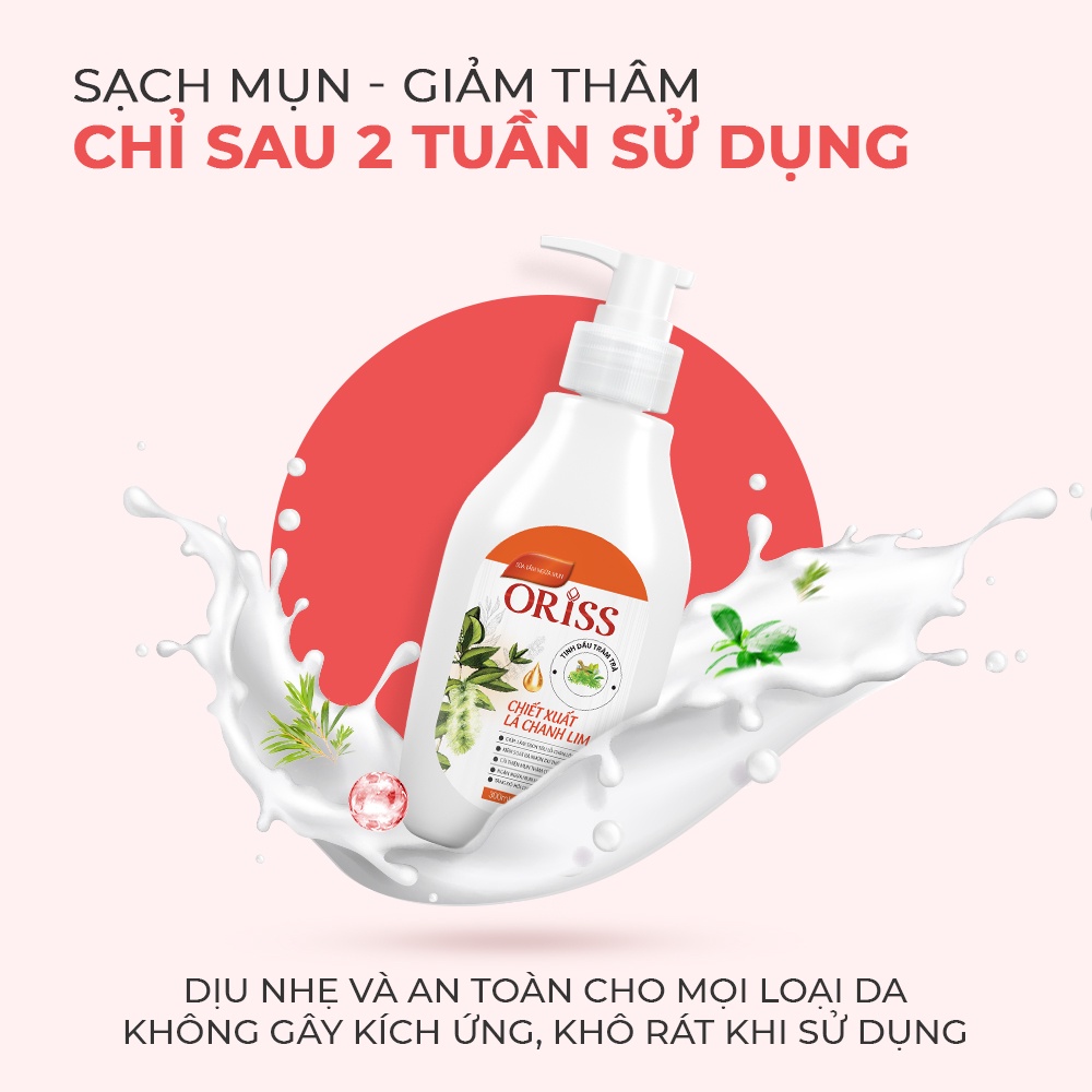 Sữa tắm giảm mụn lưng Oriss chiết xuất tràm trà và lá chanh lim sạch sâu làm sáng da 300ml