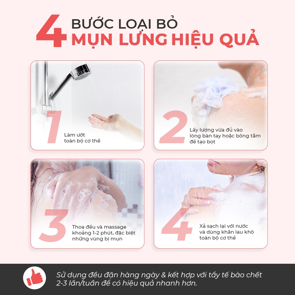 Sữa tắm giảm mụn lưng Oriss chiết xuất tràm trà và lá chanh lim sạch sâu làm sáng da 300ml