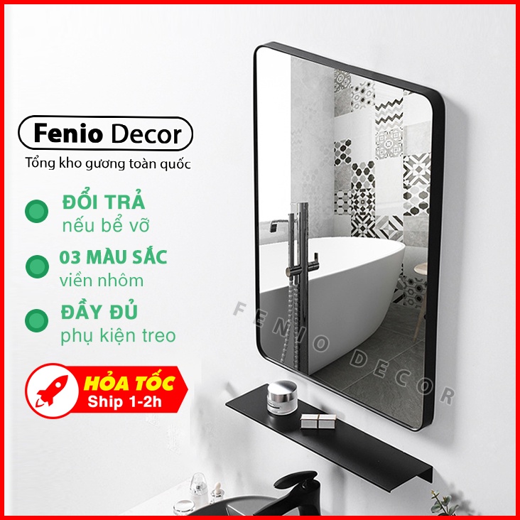 Ảnh Gương nhà tắm hình chữ nhật treo tường FENIO gương trang trí decor phòng ngủ khung viền hợp kim nhôm chống rỉ 2