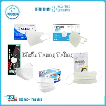Combo 50 Cái Khẩu Trang Màu Trắng: 2D,3D,4D,5D,6D,9D,N95,KUA,Chống Nắng,Tia UV,Có Giấy Kháng Khuẩn Chuẩn Y Tế