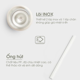 Bình giữ nhiệt Tyeso 530ml chính hãng có ống hút Fan House bình nước giữ nhiệt inox 304 khắc tên
