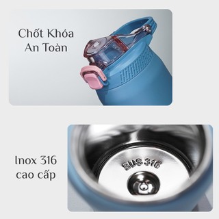 Bình giữ nhiệt cao cấp Hello Dream 720-1100ml bình nước giữ nhiệt thể thao Fan House có ống hút vỏ chống xước inox 316