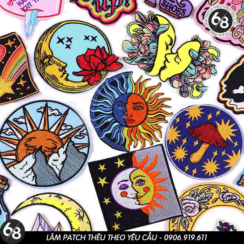 Patch vải ủi nhiệt thêu sticker logo hình sun-moon- mặt trời-mặt trăng ...