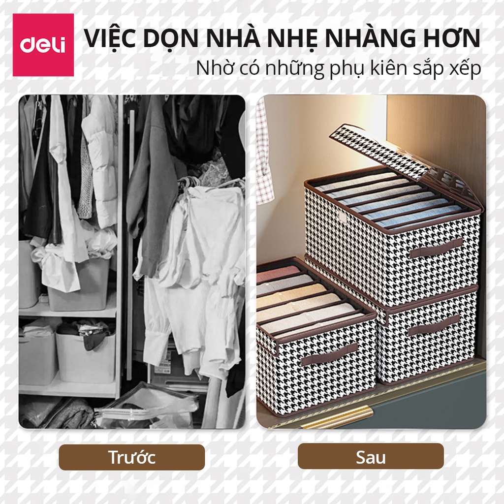 Hộp Vải Đựng Quần Áo Chia Ngăn Có Nắp Deli 9 Ngăn Sắp Xếp Tủ Quần Áo Gọn Gàng Hộp Đựng Quần Áo Đồ Lót